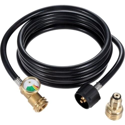 12 Feet Propane Tank Adapter Extension Hose with Gauge Tank Adapter Converts POL LP Tank to QCC1 / Type1 Hose for RV Stove