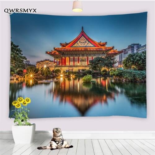 Courtyard Lake Architecture Garden Scenery Tapestry Wall Hanging Aesthetic Living Room Bedroom Dorm Decor Home Art Tapestries