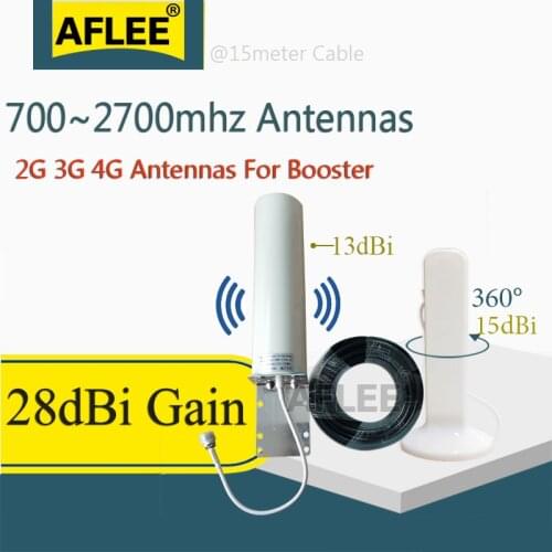 AFLEE 28dBi 4G Antennas 700~2700mhz Omnidirectional Outdoor Indoor 4G Antenna 15 Meter Cable for 2G 3G 4G Mobile Signal Booster