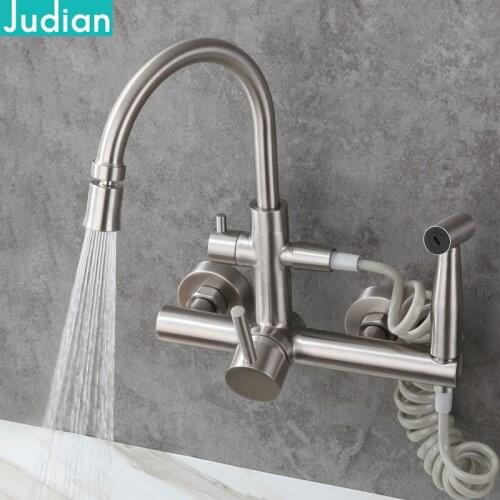 High quality kitchen faucet, washing basin, laundry basin with spray gun, retractable rotating double hole hot and cold faucet