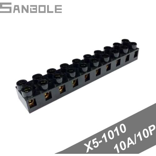 X5-1010 10A/10P Terminal blocks 10 positions Fixed Type Barrier Base Connection Plate with 20 screws Black (10PCS)