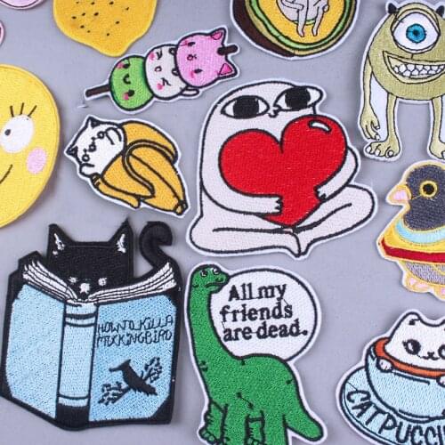 Funny Cartoon Patch Iron On Patches Anmal Embroidered Patches For Clothing Cat Stripe Applique Badge Patches On Clothes Parches