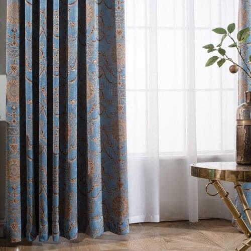 Blue European Curtain for Living Room Classical Boy Cotton Jacquard Curtains for Bedroom blackout curtains custom