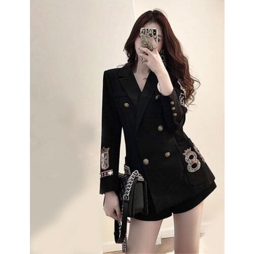 2021 Spring And Autumn Blazer Womens Coat New Embroidery Suit Black Clothing Lady Jacket Fashion