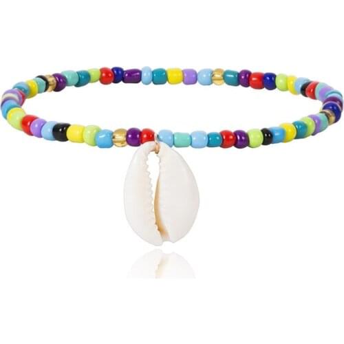 Coxeer 1pc Bohemian Style Women Anklet Creative Shell Decor Simple Beach Ankle Bracelet Beaded Anklet Jewelry Accessories