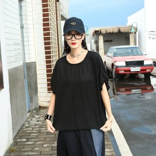 210606 Women Solid Color T-shirt Vintage Tops Summer New Pullover O-neck Loose Plus Size Women Clothes Batwing Sleeve T-shirt