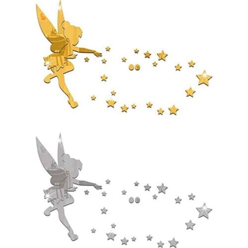 3D Wall Stickers DIY Fairy And Stars Pattern Acrylic Mirror Decal Living Room Kids Room Decor Art Decor Reflective Wall Poster