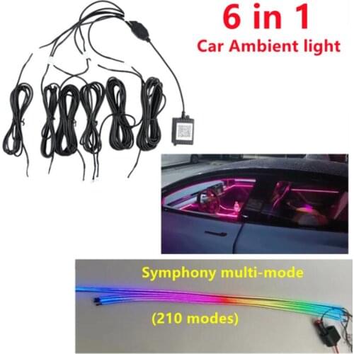 6 in 1 Symphony car Ambient lights RGB car interior Acrylic light guide fiber optic Universal Car decoration atmosphere lights