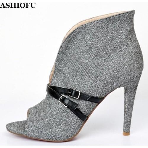 ASHIOFU Handmade Womens High Heel Pumps Peep-toe Buckle Strap Party Prom Shoes Plus Size Evening Club Fashion Court Shoes XD249