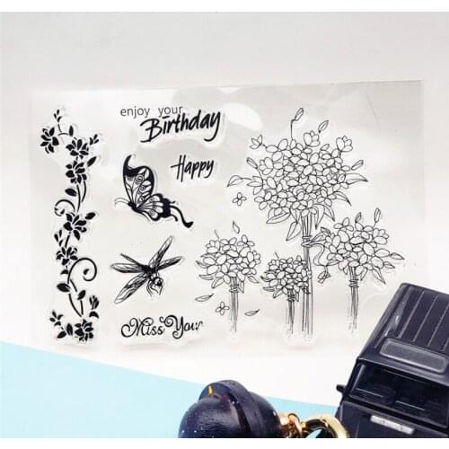 Butterfly Flower Transparent Clear Silicone Stamp Seal DIY Scrapbooking Stencil Coloring Embossing Decor Office School Supplies