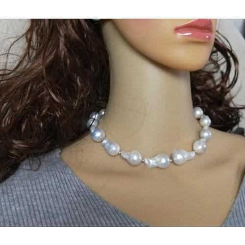 Free shipiing Huge AAA natural baroque white pearl earrings necklace 14K/20