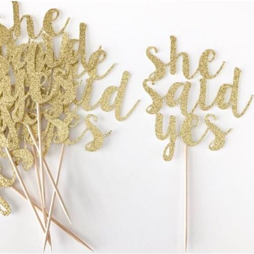 Glitter she said yes wedding cupcake toppers engagement party cake decoration bridal shower doughnut foodtoothpicks