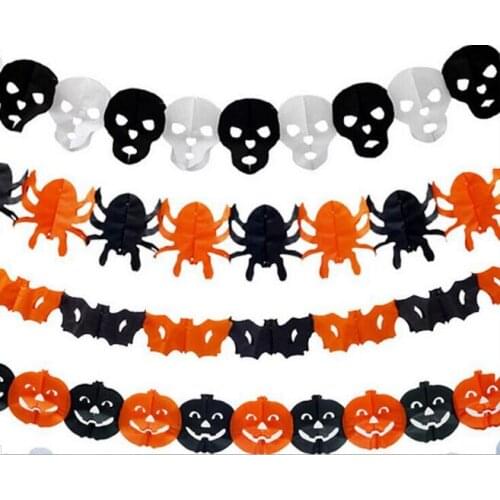 Paper Chain Garland Decorations Pumpkin Bat Ghost Spider Skull Shape Halloween Decor Garland Deco