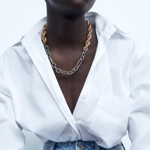 Mavis Hare CONTRAST CHAIN LINK NECKLACE Stainless Steel Chunky Necklace with 6MM Thickness Rope Chain Toggle Clasp PUNK Jewelry