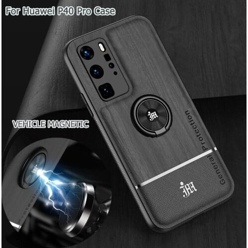 Bionic Wood Grain Mobile Phone Back Case For Huawei P40 Pro Plus Lite Magnetic Adsorption Ring Bracket Case Protection Cover