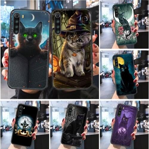 Magic Witch Cat Halloween Phone case For Xiaomi Redmi Note 7 7A 8 8T 9 9A 9S 10 K30 Pro Ultra Frosted black silicone coque