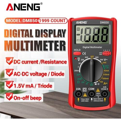 ANENG - Professional DM850 1999 Digital Electric Multimeter AC / DC Auto Voltage Tester Current Ohm Temperature Detection Tool