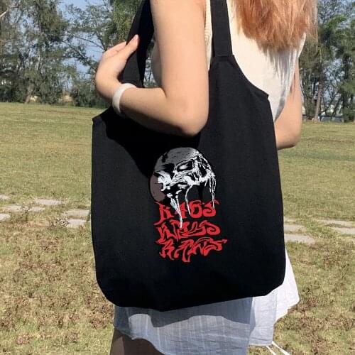 Harajuku Aesthetic Graphic Canva Ladies Shopping Travel Bags Eco Foldable Bag Reusable White and Black Tote Large Capacity Totes