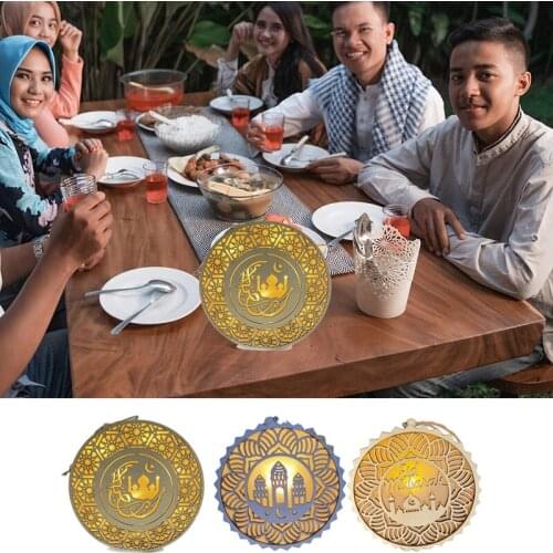 Eid Mubarak Wooden Ornament Ramadan Wood Table top Decor Moon Star Hanging Pendant for Ramadan Mubarak Eid XHC88