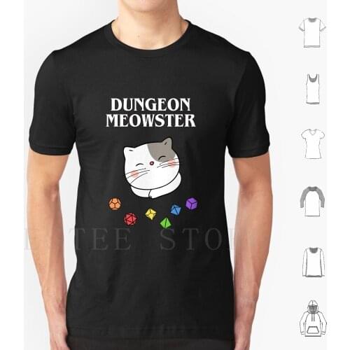 Kawaii Cat Meowster T Shirt Print Cotton And Dnd D And D 80s Dice Sword Tabletop Rpg Trpg Dice Collector Polyhedral Dice Set