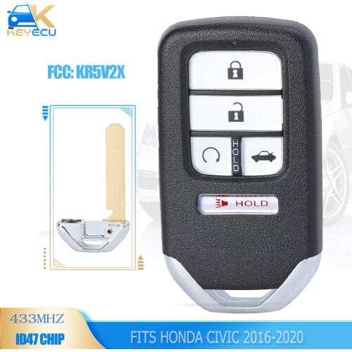 KEYECU 433MHz ID47 Chip Replacement Smart Remote Key Fob 5 Button for Honda Civic 2016 2017 2018 -FCCID: KR5V2X