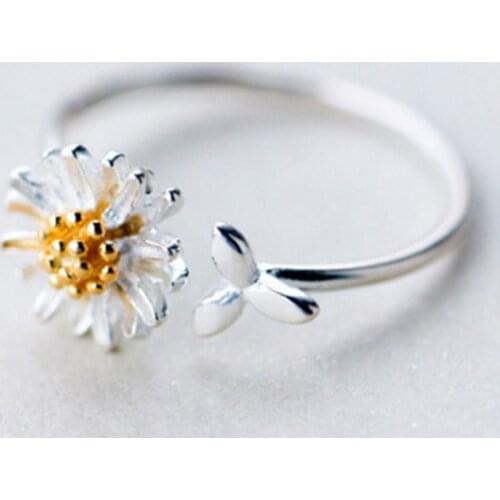 Fashion alloy ladies small fresh daisy open ring Korean style adjustable luxury jewelry rings for women