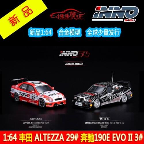 INNO 1:64 BENZ 190E EVO II DTM Toyota RSR Diecast Collection of Simulation Alloy Car Model Children Toys