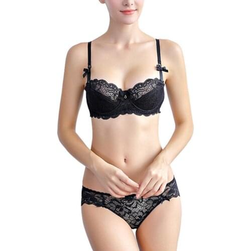 Sexy Lace Thin Bra Set Half Cup See Through Bra And Panty Sutien Push Up Gathered Lingerie Women Underwear Suit Luxury Plus Size