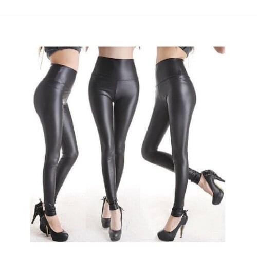 Sexy Women One Size Matt look high waist Stretchy faux leather Slim Fit pants leggings long Single layer PU Faux leather legging