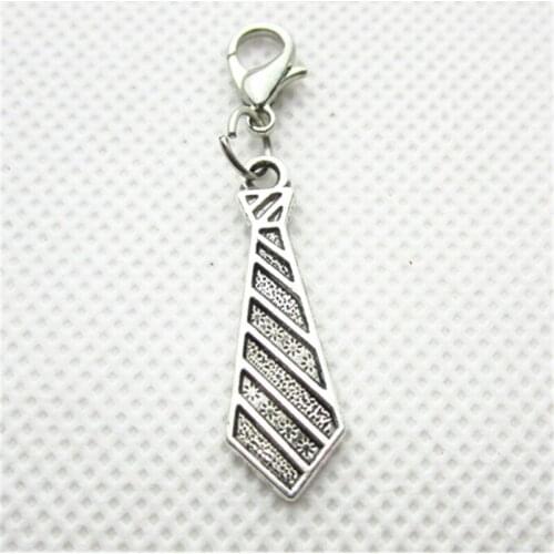 Hot Selling 20pcs/lot Silver Necktie Dangle Charms Lobster Clasp Charms DIY Bracelet&Bangles Jewelry Accessory Hanging Charms