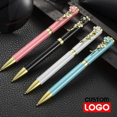 Metal Pearl Flower Pen Ballpoint Pen Gift Pen Sign Pen Customized Logo Text Engraving Four Colors Optional