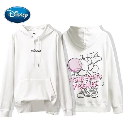 Disney Sweatshirt Fashion Back Minnie Mickey Mouse Letter Cartoon Print Hooded Pullover Unisex Women Long Sleeve Tops 7 Colors