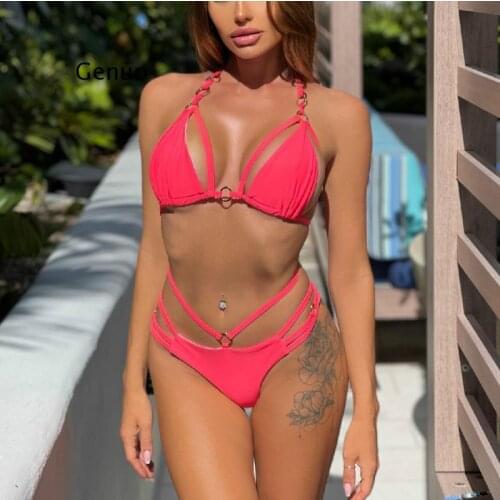 Fashion Ring Bikini Sexy Hollow Out Swimsuit Female Solid Biquini Swim Black Bikini Set Summer Swimwear Women