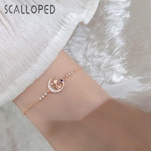 SCALLOPED Fashion Little Prince Charms Bracelets Women 2020 New Moon Shaped Sparkling Crystal Designer Statement Jewelry