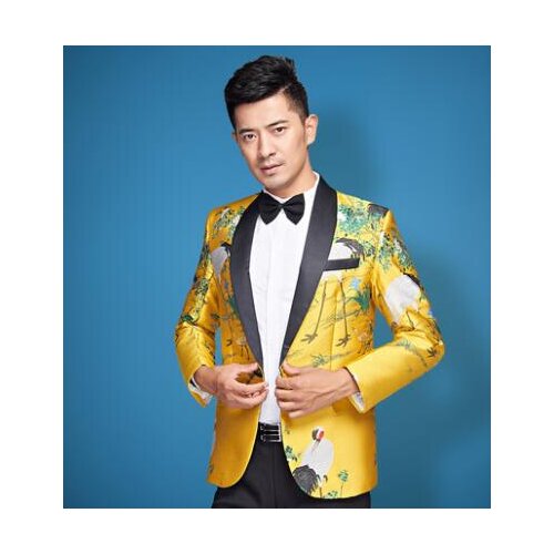 Photograph men suits designs masculino homme terno stage costumes for singers men blazer dance clothes jacket star style yellow