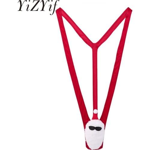 Mens Santa mankini One-piece Soft Velvet Christmas Mankini Costume Sleeveless Deep V-shaped Mankini Thong Underwear Lingerie