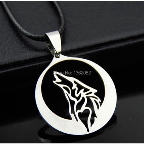 Cool Boy Mens Stainless Steel Wolf Moon Pendant Necklace Jewelry MN615