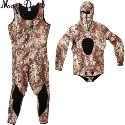 3mm Neoprene Men Two-Piece Warm Wetsuits Full Length Camo Scuba Free Diving Surf Spearfishing Snorkeling Kayaking Suits Swimwear