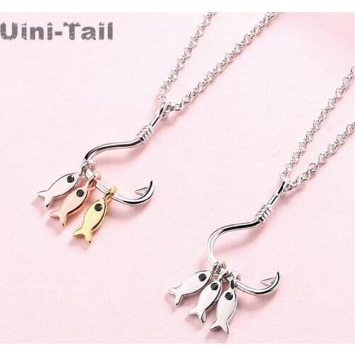 Uini-Tail 2019 new listing 925 sterling silver three small fish necklace Korea simple fashion cute personality niche design