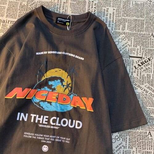 New Gray White Letters Printing T Shirts Vintage Graphic Tee Pure Cotton Basic Tops Summer Plus Size Streetwear Harajuku Fashion