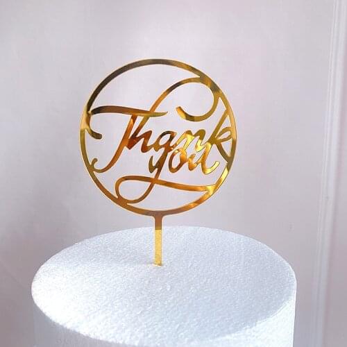 New“best wishes”birthday cake topper Golden acrylic thank you birthday happy cake toppers decoration Birthday Party Lovely Gifts