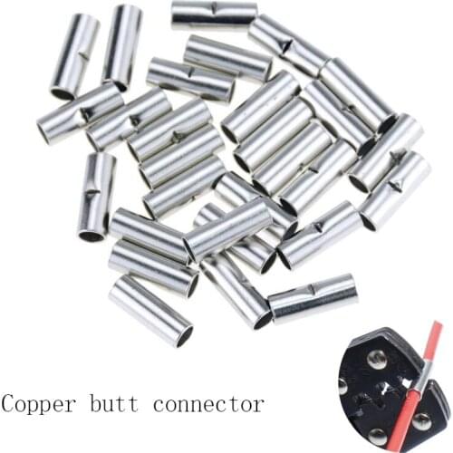 50/100PCS Copper Tinned Splice Crimp Terminal Butt Wire Connector 12-10AWG/16-14AWG/22-18 Copper Butt Connector Bare Terminal
