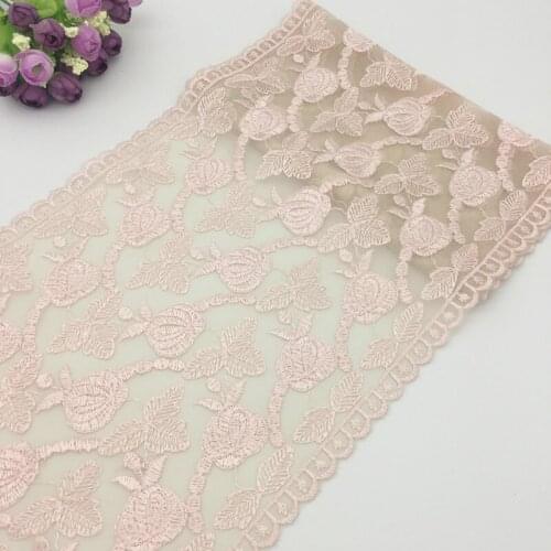 Wholesale 22.5cm Wide Pink Floral Embroidery Lace Fabric Venise Lace Trim Ribbon Crafts Sewing Trim-TL