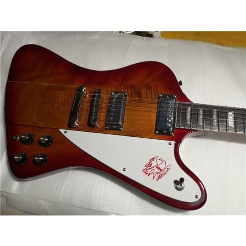 Chinese guitar factory custom new Natural wood brownish red guitar Firebird electric guitar in stock 62