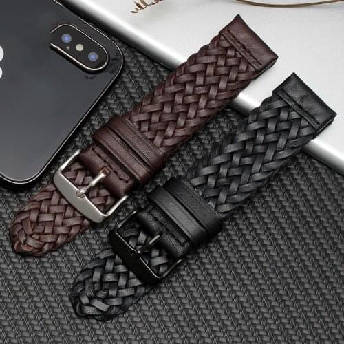 20mm 22mm 24mm Braided Weave Real Leather Bracelet Wrist Band for Smart Watch Genuine Leather for Samsung Galaxy Huawei Watch