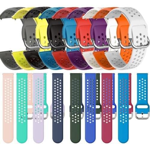 Smart Watch Strap 20MM Reverse Buckle Monochrome Round Hole Breathable Silicone Strap for Samsung Galaxy Watch Active