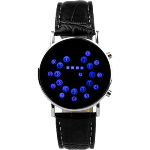 RGTOPONE New LED Electronic Watch Ball Shows Display Leather Belt Watch Creative Digital Watch for Couple Men Women Girls Gift