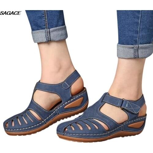 SAGACE Womens Ladies Girls Comfortable Ankle Hollow Round Toe Sandals Soft Sole Sandalia Feminina Beach Summer Shoes Praia C26