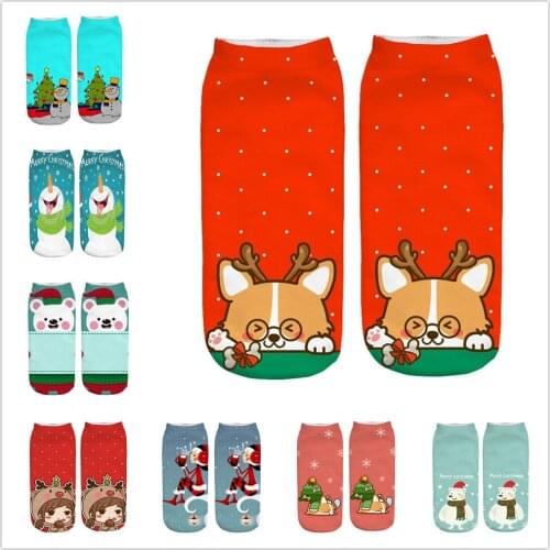 SAGACE Winter Cotton Straight Christmas Sock Men Women 3D Printing Cartoon Reindeer Santa Claus Sport Short Socks HosieryA301010