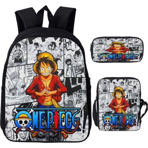 One Piece Children Backpack 3Pcs Set Travel Bagpack Teens Shoulders Bag Anime Bookbag ONE PIECE Luffy School Bags For Boys Girls